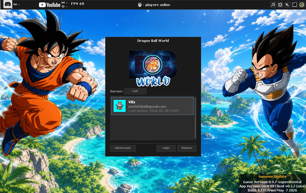 DBW OTClient v2 - ekran logowania